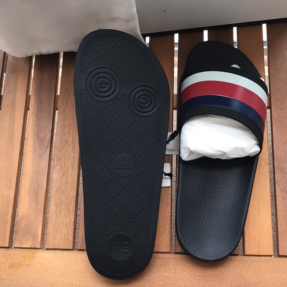 New - Gucci Web Rubber Slide In Black, Red, White And Blue Rubber main image 6